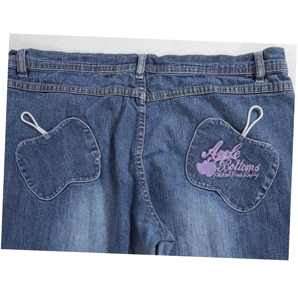 Apple Bottoms Jeans‎ 15 (36x30.5) Flare Leg Mid Rise Purple Embroidery Y2K Retro